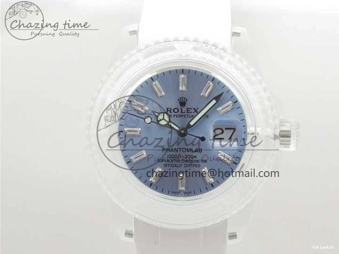 Best Phantomlab Edition 3AF White Dial Submariner VR3135 on Strap Rubber Blue Transparent Light 1109